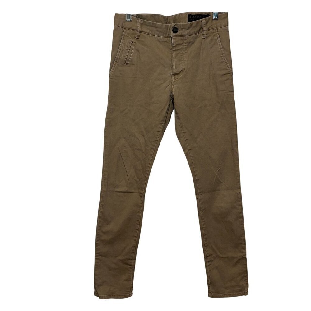 All Saints Mens Stove Khaki Slim-Fit Chino Pants 28